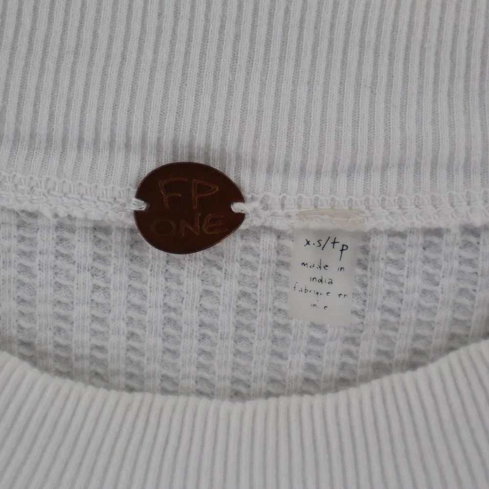 Free People One Cropped‎ Interlaken Waffle Knit Top Womens XS White Side Lace Up